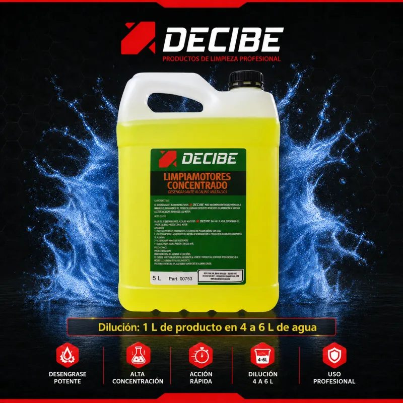 LIMPIAMOTORES CONCENTRADO (1 + 4 A 6 DE AGUA) DECIBE X 5 LT